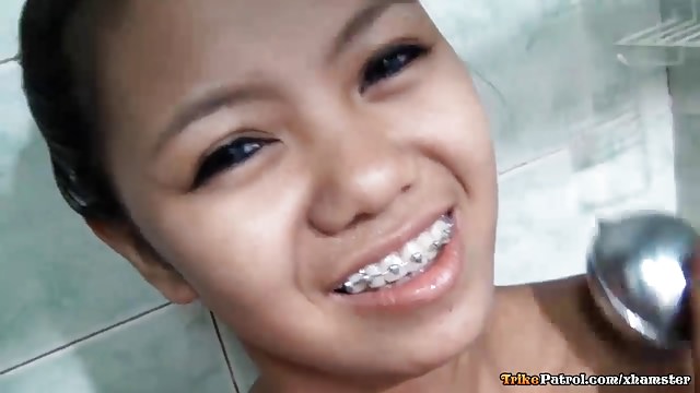 Lean tight-bodied Filipina teen with cute braces fucked hard